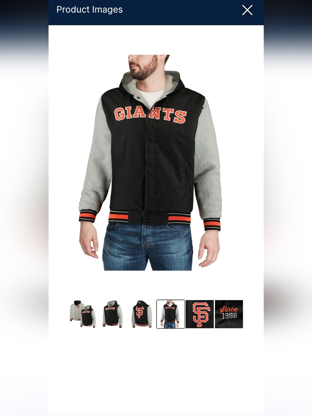 Men's San Francisco Giants REVERSIBLE Full Snap Jacket Black/Gray Twill Medium - Picture 9 of 10